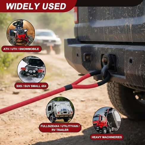 Kinetic Recovery Rope Kit with Soft Shackles MBS of 33900 lbs and WLL of 11300 lbs High Elasticity Heavy-Duty Tow Straps for UTV ATV Truck Car and Tractor Off-Road Rescue in Kuwait