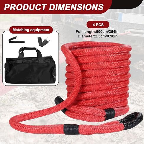 Kinetic Recovery Rope Kit with Soft Shackles MBS of 33900 lbs and WLL of 11300 lbs High Elasticity Heavy-Duty Tow Straps for UTV ATV Truck Car and Tractor Off-Road Rescue in Kuwait