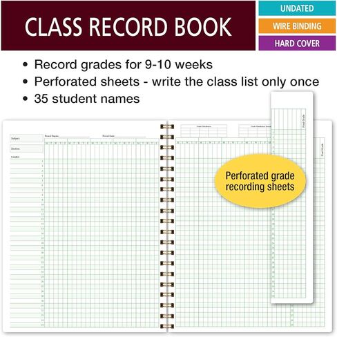 Elan Publishing Company Teacher Class Record Book for 9-10 Weeks, 35 Students, 8.5"x11" - Includes Bookmark, Seating Charts, Perforated Grading Sheets (Rainbow Gold Marble) in Kuwait