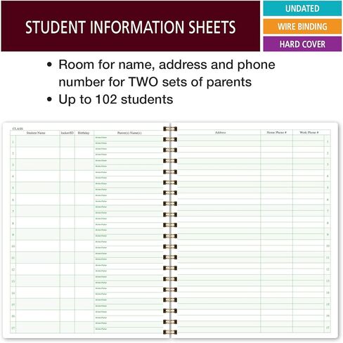 Elan Publishing Company Teacher Class Record Book for 9-10 Weeks, 35 Students, 8.5"x11" - Includes Bookmark, Seating Charts, Perforated Grading Sheets (Rainbow Gold Marble) in Kuwait