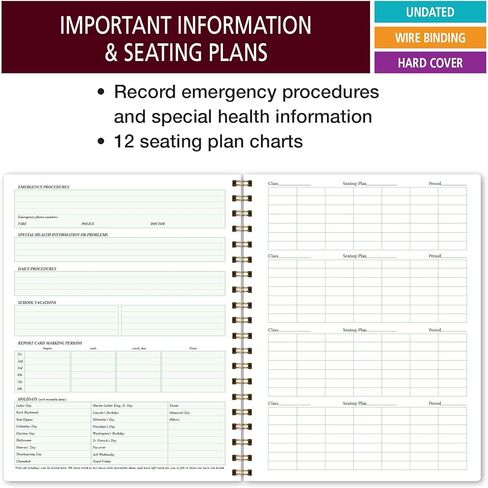 Elan Publishing Company Teacher Class Record Book for 9-10 Weeks, 35 Students, 8.5"x11" - Includes Bookmark, Seating Charts, Perforated Grading Sheets (Rainbow Gold Marble) in Kuwait