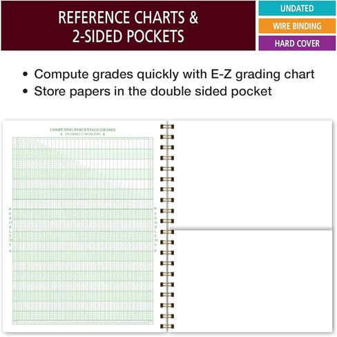 Elan Publishing Company Teacher Class Record Book for 9-10 Weeks, 35 Students, 8.5"x11" - Includes Bookmark, Seating Charts, Perforated Grading Sheets (Rainbow Gold Marble) in Kuwait