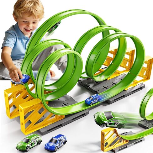 Race Track Car Set for Kids Ages 3-5 4-8, Toy Car Track Set for Boys 3+ with 5 Rotating Track, Race Car Track with 2 Small Cars, Boys Toy, Gifts Toys for Kids 3 4 5 6 7 8 in Kuwait