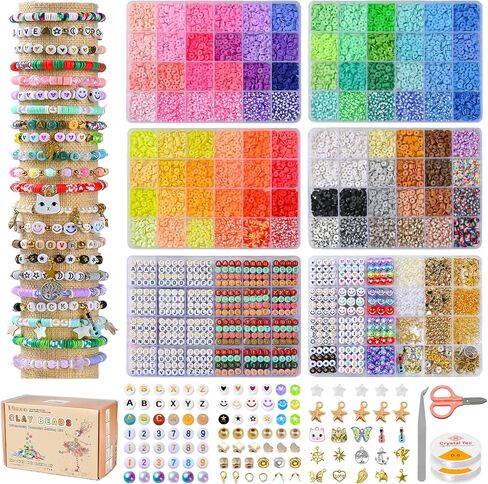 wuzoe Friendship Bracelet Kit, 16888pcs, 96 Colors Polymer Clay Beads & 1200 Letter Beads，Bracelet Making Kit for DIY Jewelry Making&Friendship Bracelet Making in Kuwait