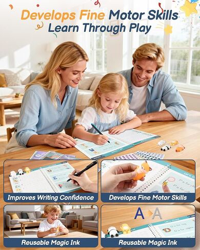 Magic Grooved Writing Practice for Kids Ages 3–8 – 8-Book Reusable 3D Handwriting & Tracing Workbook Kit with Disappearing Ink, Preschool Learning Activity in Kuwait