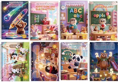 Magic Grooved Writing Practice for Kids Ages 3–8 – 8-Book Reusable 3D Handwriting & Tracing Workbook Kit with Disappearing Ink, Preschool Learning Activity in Kuwait