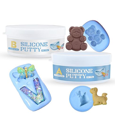 Silicone Putty, Silicone Molds Putty 1:1 Mixing Ratio Shaping Clay that Cures Quickly Hardens After Drying for Making Resin Crafts Wax Models Sculptures, 200g in Kuwait