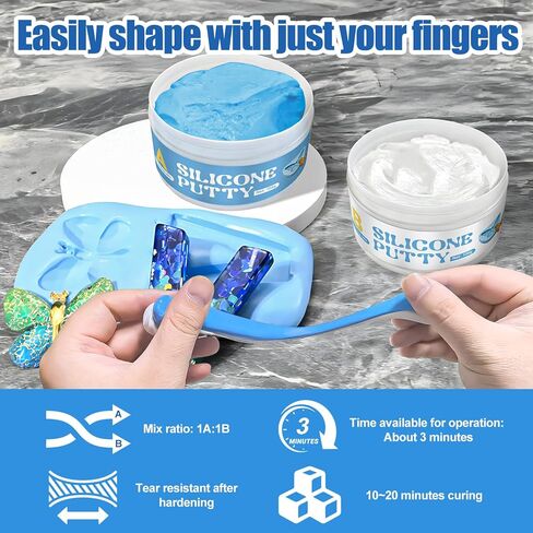 Silicone Putty, Silicone Molds Putty 1:1 Mixing Ratio Shaping Clay that Cures Quickly Hardens After Drying for Making Resin Crafts Wax Models Sculptures, 200g in Kuwait