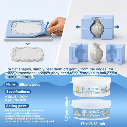 Silicone Putty, Silicone Molds Putty 1:1 Mixing Ratio Shaping Clay that Cures Quickly Hardens After Drying for Making Resin Crafts Wax Models Sculptures, 200g in Kuwait