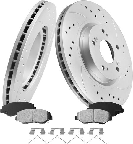 MOTOREVO Front Geomet Brake Kit for Civic [ 2013-2021 ] [ONLY for 281.6mm 11.1in Rotors] [13-21 LX/EX(13-14 LX NOT For 262mm 10.3in), 17-21 Sport, 16-21 Touring] Drilled & Slotted Discs & Ceramic Pad in Kuwait