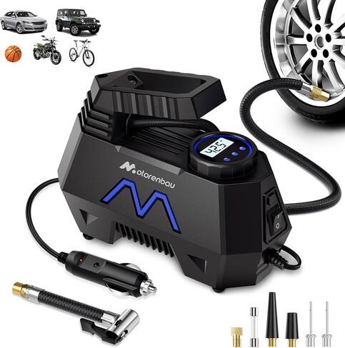 Tire Inflator Portable Air Compressor, Air Pump for Car Tires-9.84 Ft Cord,12V DC-Powered Auto Pump with Digital Pressure Gauge,Emergency LED Light, Car Accessories for Motorcycle Bicycle Ball Balloon in Kuwait