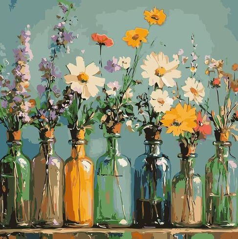 OJTOYART Paint by Numbers Kit for Adults, Rose Vase Painting by Numbers for Beginner, Retro Oil Painting Kits Adults' Paint-by-Number Kits for Home Wall Decor 16 x 20 Inch in Kuwait