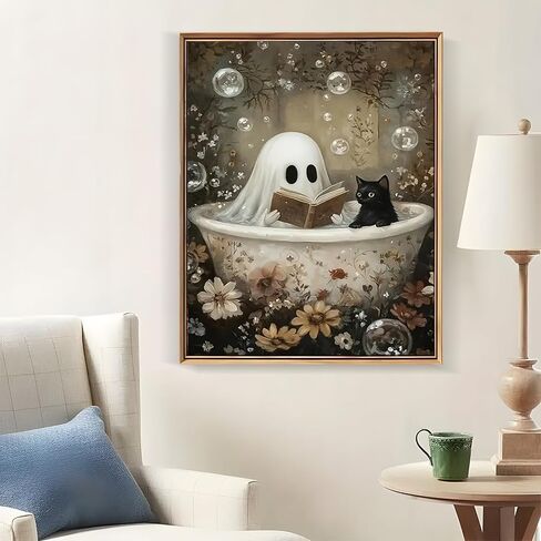 LKHMVCA Halloween Ghost Read Cat Flower Paint by Number Kits for Adults, DIY Paint by Numbers Kits for Adults Beginners Without Frame, Acrylic Paint Canvas Painting Kits Art for Home Decor 16x20 Inch in Saudi Arabia