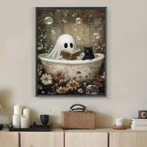 LKHMVCA Halloween Ghost Read Cat Flower Paint by Number Kits for Adults, DIY Paint by Numbers Kits for Adults Beginners Without Frame, Acrylic Paint Canvas Painting Kits Art for Home Decor 16x20 Inch in Saudi Arabia
