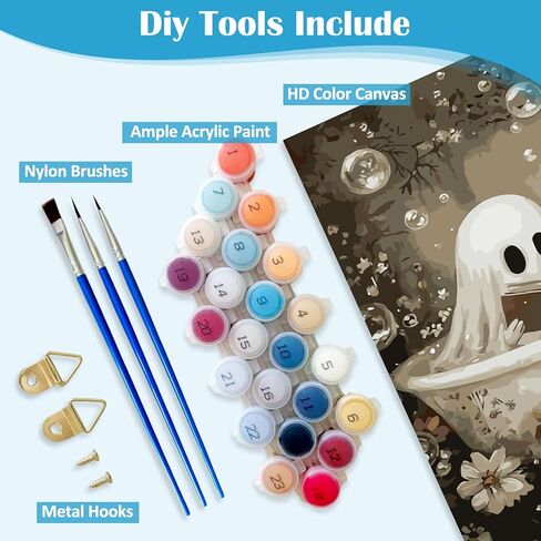 LKHMVCA Halloween Ghost Read Cat Flower Paint by Number Kits for Adults, DIY Paint by Numbers Kits for Adults Beginners Without Frame, Acrylic Paint Canvas Painting Kits Art for Home Decor 16x20 Inch in Saudi Arabia
