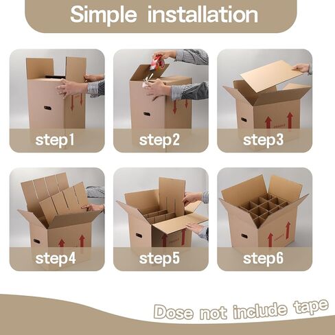 4 Sets Wine Bottle Moving Boxes, 16 x 12 x 12 Inch Moving Boxes with Divider Kits, Wine Shipping Box with Reinforced Cardboard & Handles, Glassware Packing Kits with Corrugate Dividers in Kuwait