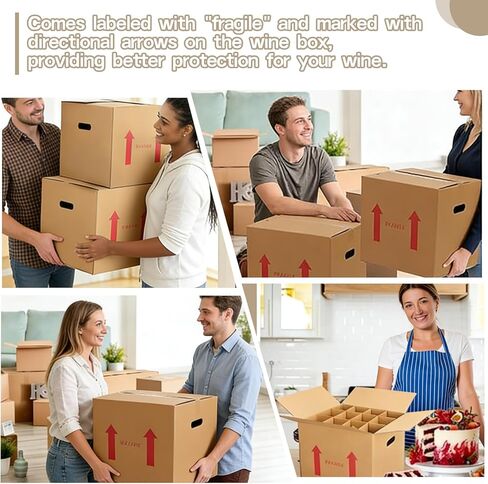 4 Sets Wine Bottle Moving Boxes, 16 x 12 x 12 Inch Moving Boxes with Divider Kits, Wine Shipping Box with Reinforced Cardboard & Handles, Glassware Packing Kits with Corrugate Dividers in Kuwait