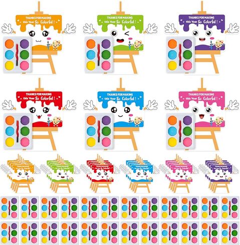 K1tpde 24 Pack End of the Year Watercolor Paint Set with Easel-Shaped Greeting Card for Kids, Bulk Exchange Gift for Boys Girls School Classroom Prizes, DIY Mini Paint Set Funny Graduation Party Favor in Kuwait
