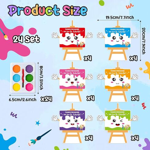 K1tpde 24 Pack End of the Year Watercolor Paint Set with Easel-Shaped Greeting Card for Kids, Bulk Exchange Gift for Boys Girls School Classroom Prizes, DIY Mini Paint Set Funny Graduation Party Favor in Kuwait