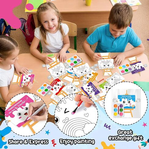 K1tpde 24 Pack End of the Year Watercolor Paint Set with Easel-Shaped Greeting Card for Kids, Bulk Exchange Gift for Boys Girls School Classroom Prizes, DIY Mini Paint Set Funny Graduation Party Favor in Kuwait