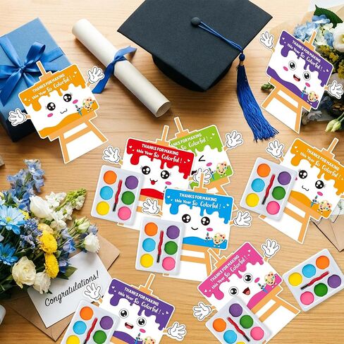 K1tpde 24 Pack End of the Year Watercolor Paint Set with Easel-Shaped Greeting Card for Kids, Bulk Exchange Gift for Boys Girls School Classroom Prizes, DIY Mini Paint Set Funny Graduation Party Favor in Kuwait