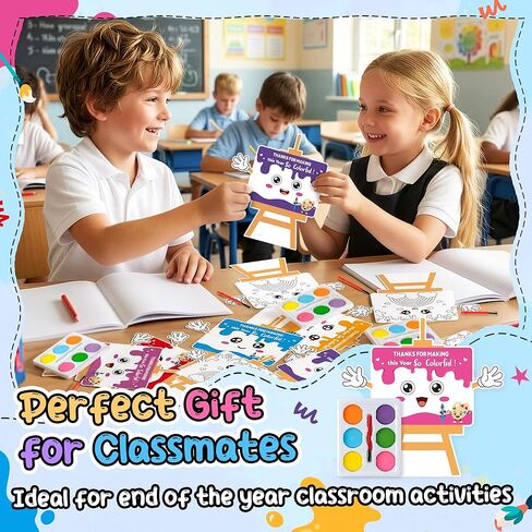 K1tpde 24 Pack End of the Year Watercolor Paint Set with Easel-Shaped Greeting Card for Kids, Bulk Exchange Gift for Boys Girls School Classroom Prizes, DIY Mini Paint Set Funny Graduation Party Favor in Kuwait