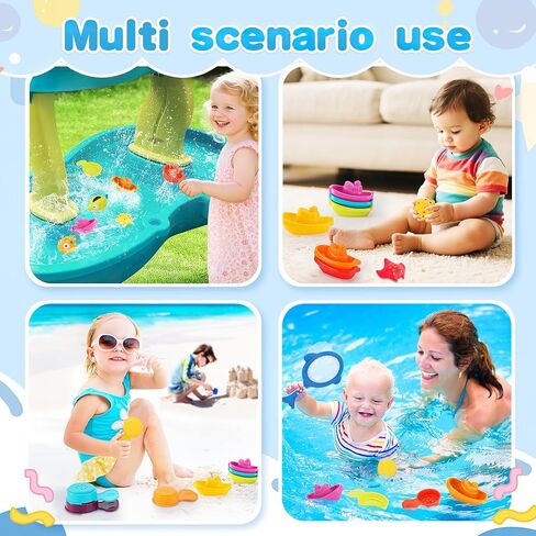 17Pcs Small Water Table Toys for Toddlers 1-3 - Super Easy to Clean, Baby Bath Toys Water Table Accessories with Floating Boats Spoons, for Kids Swimming Pool Tactile Training Educational Gifts in Kuwait