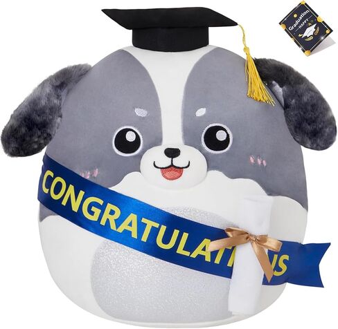 HappySpot 14" Graduation Dog Plush Pillow, Border Collie Stuffed Animals Plush Toy with Grad Cap, 2024 Happy Graduation Gifts for Boys Girls Class Home Decoration in Saudi Arabia