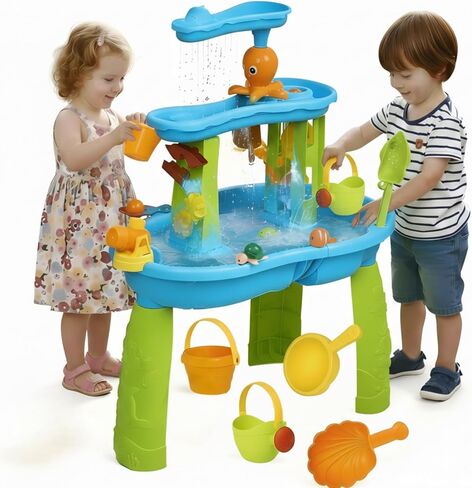 Hugut Upgraded 3-Tier Sand Water Table – Outdoor Sensory Play Table for Kids, Ideal Gift for Backyard Summer Fun in Kuwait