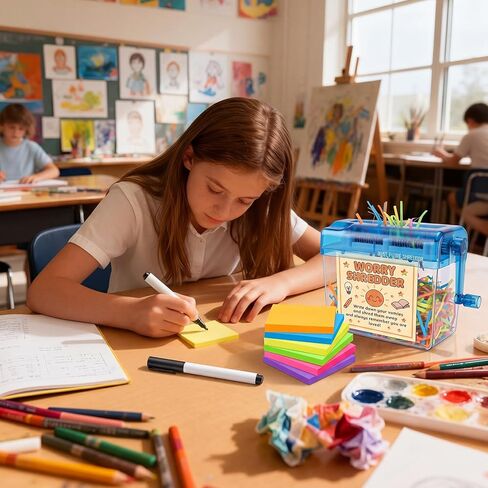 AmazingSpark Mini Worry Shredder Set for School Counselors Portable Manual Paper Shredder for Anxiety Relief, Teacher Classroom Must Haves, Back to School and Office Supplies, Inspirational Gifts in Kuwait