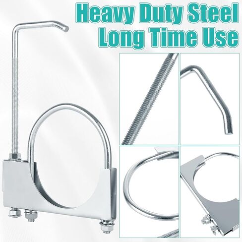 2 Pcs 4 Inch Universal Exhaust Clamp with Hanger - Heavy Duty Steel Clamp with Muffler Hanger for Automotive, Cars, Trucks Pipes in Kuwait