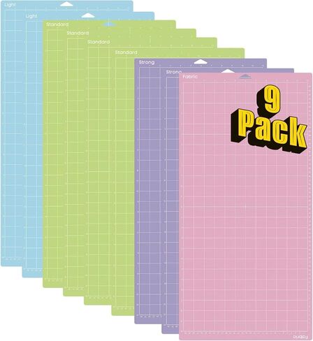 Cutting Mat Variety Pack (9 Count, 12in x 24in) Compatible with Cricut Maker 3/4//Explore 3/4/Air 2/One, Adhesive Sticky Cutting Mats, Includes 4 StandardGrip, 2 LightGrip, 2 StrongGrip, 1 FabricGrip in Kuwait