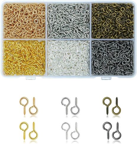 1000pcs Small Screw Eye Pins for Jewelry Making, Tiny Eye Hooks with 6 Colors, Mini Eyelet Hooks for Cork Top Bottles, DIY Making and Charm Bead Piecesfor DIY Crafts, Beading & Art Projects（4mm） in Kuwait