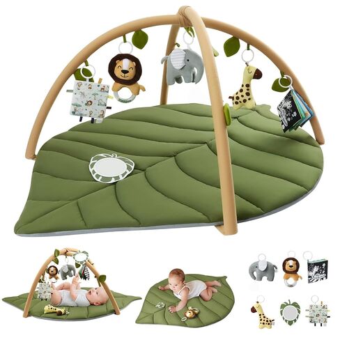 Blissful Diary Baby Play Gym & Activity Mat, Oversize Leaf Shaped Baby Play Mat w 6 Detachable Toys, Tummy Time Mat Promote Motor Skills & Sensory Development Mat, Newborn Infant Baby Essentials Gift in Saudi Arabia