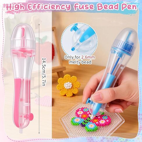 2.6mm Fuse Beads Pen - 2 Pack Automatic Perler Bead Pen with Non-Slip Grip, No Jams Time Saving High Capacity Transparent Chamber for Holiday DIY Crafts, Art Projects, Cartoon Designs in Kuwait