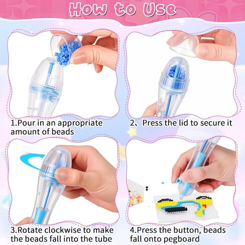 2.6mm Fuse Beads Pen - 2 Pack Automatic Perler Bead Pen with Non-Slip Grip, No Jams Time Saving High Capacity Transparent Chamber for Holiday DIY Crafts, Art Projects, Cartoon Designs in Kuwait