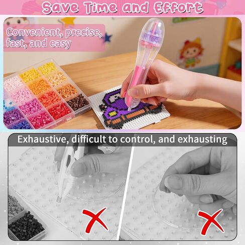 2.6mm Fuse Beads Pen - 2 Pack Automatic Perler Bead Pen with Non-Slip Grip, No Jams Time Saving High Capacity Transparent Chamber for Holiday DIY Crafts, Art Projects, Cartoon Designs in Kuwait