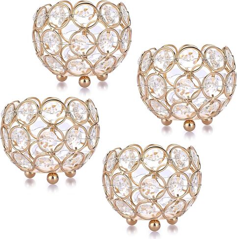 OwnMy Set of 4 Crystal Bowl Tealight Holders Small Round Votive Candle Holders, Gold Crystal Tea Light Candle Lanterns Candle Stands Flower Vases Candle Centerpiece for Dining Table Wedding Decor in Saudi Arabia