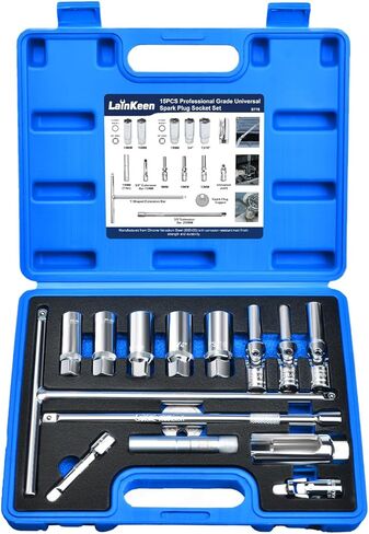 مجموعة مقبس قابس الإشعال المغناطيسي من LainKeen 15 قطعة، مقبس حائط رفيع CR-V 3/4 بوصة 13/16 بوصة 14 مم 16 مم 18 مم مع شريط تمديد على شكل حرف T، مفصل عالمي، مقبس قابس شرارة، أداة إزالة قابس التوهج 8-12 مم in Kuwait