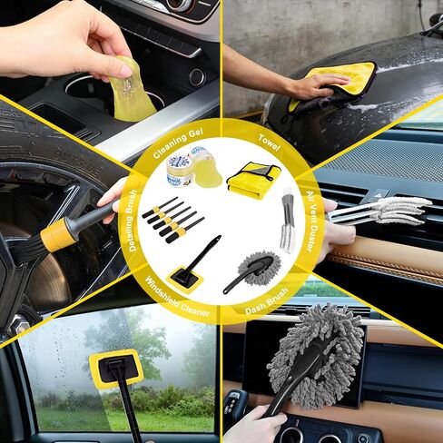Nilight 15PCS Car Detailing Kit Auto Cleaning Tools Wash Set with Storage Carry Bag Beginners Easy to Use for Interior Exterior Car Care Clean Windshield Dashboard Seat Air Vents Wheels Tires, Yellow in Saudi Arabia
