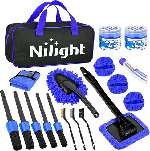Nilight 15PCS Car Detailing Kit Auto Cleaning Tools Wash Set with Storage Carry Bag Beginners Easy to Use for Interior Exterior Car Care Clean Windshield Dashboard Seat Air Vents Wheels Tires, Yellow in Saudi Arabia
