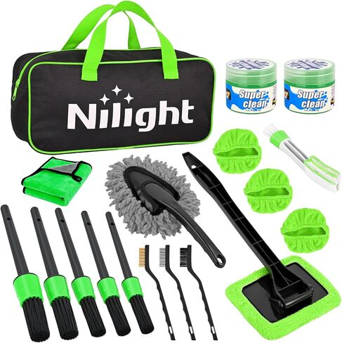 Nilight 15PCS Car Detailing Kit Auto Cleaning Tools Wash Set with Storage Carry Bag Beginners Easy to Use for Interior Exterior Car Care Clean Windshield Dashboard Seat Air Vents Wheels Tires, Yellow in Saudi Arabia