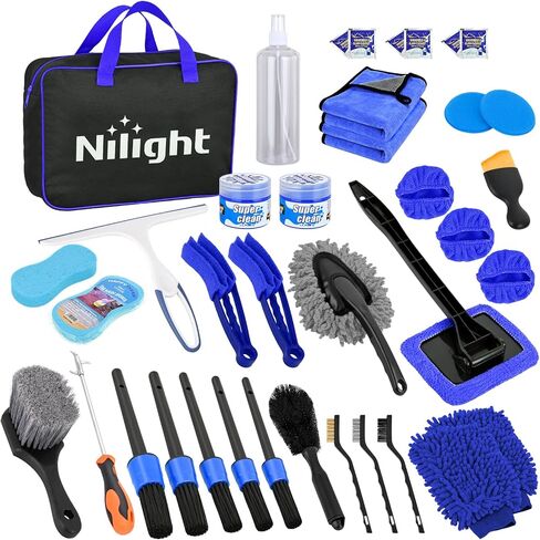 Nilight 15PCS Car Detailing Kit Auto Cleaning Tools Wash Set with Storage Carry Bag Beginners Easy to Use for Interior Exterior Car Care Clean Windshield Dashboard Seat Air Vents Wheels Tires, Yellow in Saudi Arabia