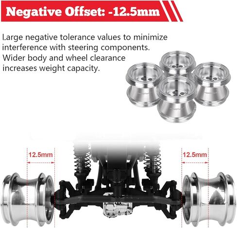 HobbyPark Aluminum 1.3" Wheel Rims Negative Offset Deep Dish Wheels for TRX4MT TRX-4MT F-150 K10 1/18 Scale Monster Truck Upgrades Replacement in Kuwait