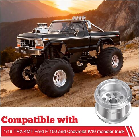 HobbyPark Aluminum 1.3" Wheel Rims Negative Offset Deep Dish Wheels for TRX4MT TRX-4MT F-150 K10 1/18 Scale Monster Truck Upgrades Replacement in Kuwait