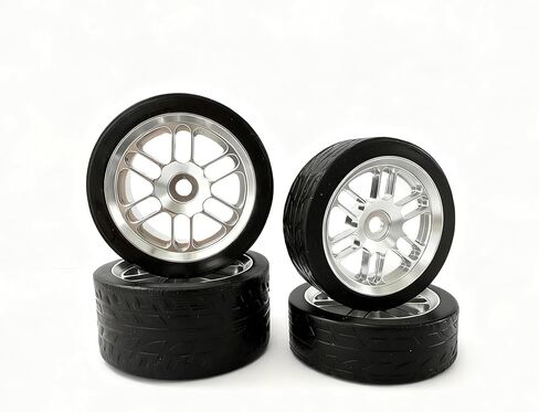 Keeda 4Pack Finished Racing Wheel and Tire Set for Losi Micro-B 1/24 RC Car 7mm Hex, Lightweight Alloy Rims & TPE Tires for Losi Micro b Upgrade (Silver) in Saudi Arabia