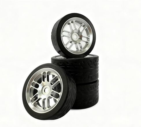 Keeda 4Pack Finished Racing Wheel and Tire Set for Losi Micro-B 1/24 RC Car 7mm Hex, Lightweight Alloy Rims & TPE Tires for Losi Micro b Upgrade (Silver) in Saudi Arabia