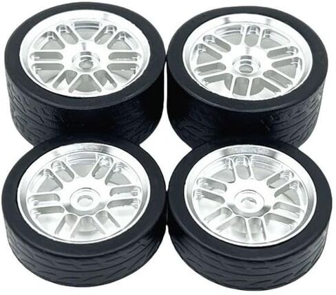 Keeda 4Pack Finished Racing Wheel and Tire Set for Losi Micro-B 1/24 RC Car 7mm Hex, Lightweight Alloy Rims & TPE Tires for Losi Micro b Upgrade (Silver) in Saudi Arabia