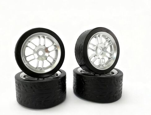 Keeda 4Pack Finished Racing Wheel and Tire Set for Losi Micro-B 1/24 RC Car 7mm Hex, Lightweight Alloy Rims & TPE Tires for Losi Micro b Upgrade (Silver) in Saudi Arabia