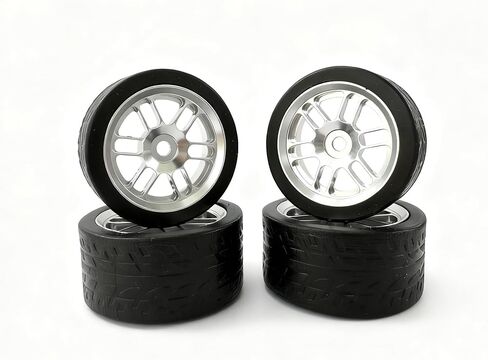 Keeda 4Pack Finished Racing Wheel and Tire Set for Losi Micro-B 1/24 RC Car 7mm Hex, Lightweight Alloy Rims & TPE Tires for Losi Micro b Upgrade (Silver) in Saudi Arabia
